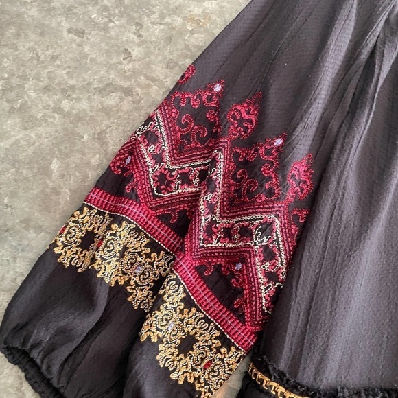 Free People Wild One Black Dress Small Embroidered Drop Waist Peasant Mini L/S - Picture 12 of 16